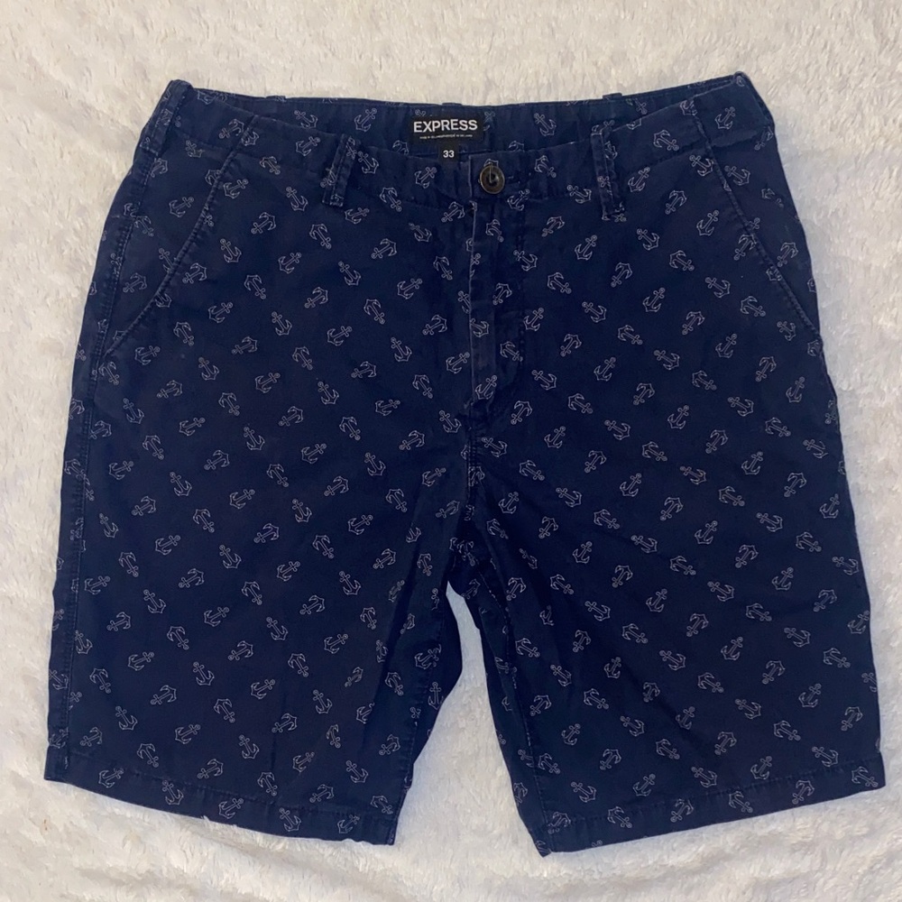 Express Men's Dark Blue Anchor Patterned Shorts